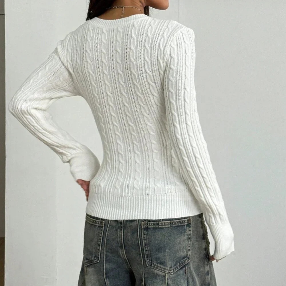White Casual Women's Preppy Y2k Renaissance Fair Club V-Neck Sweater